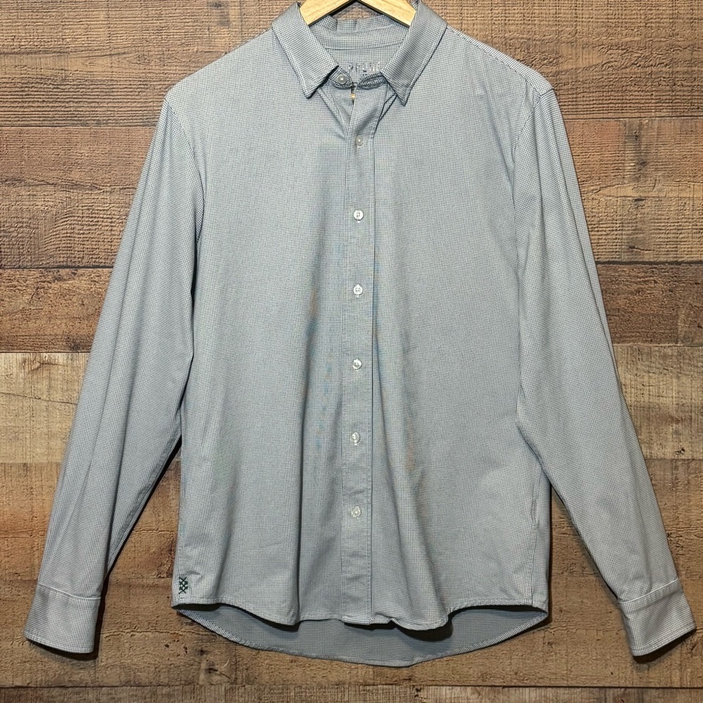 Rhone Commuter Shirt Men's M Green Micro Dot Print Performance Stretch Button Up